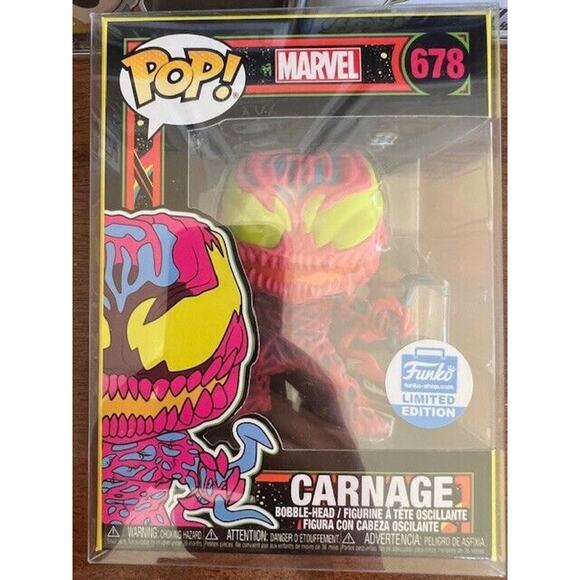 Funko Pop Marvel Carnage Blacklight Funko Shop Exclusive In Hand + Protector - Picture 1 of 7